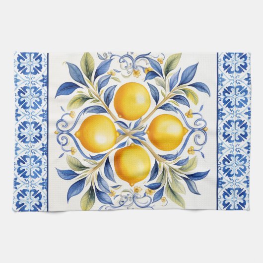 Linge De Cuisine Carreau Méditerranéen Citron (Horizontal)