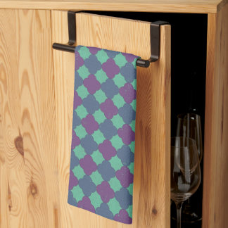 Linge De Cuisine Carreau Quatrefoil Vert Jade et Violet