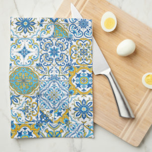 Linge De Cuisine Carreaux d'azulejo bleus et jaunes