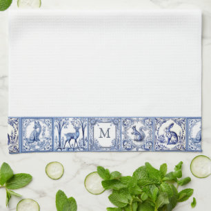 Linge De Cuisine Carreaux de bois bleu et blanc Monogramme personna