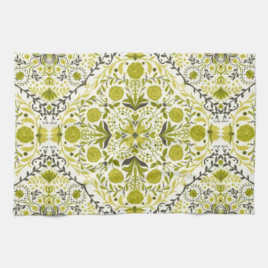 Linge De Cuisine Carreaux de fleurs en vert (Horizontal)