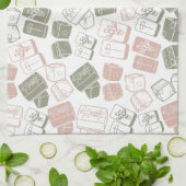 Linge De Cuisine Carreaux de Mahjong et dés rose et vert (Plié)