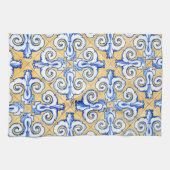 Linge De Cuisine Carreaux espagnols - Azulejo Bleu, Jaune et Blanc (Horizontal)