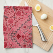 Linge De Cuisine Carreaux floraux en rouge et pastèque rose (Quart Plié)