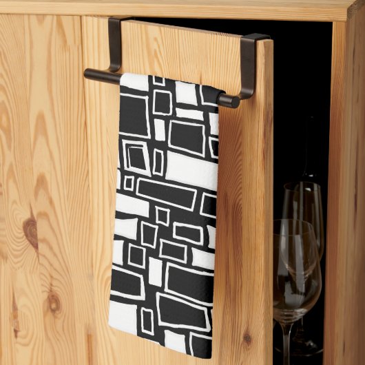 Linge De Cuisine Carreaux géométriques noirs blancs Abstraits (Pliage en tiers)