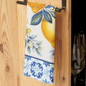 Linge De Cuisine Carreaux Méditerranéens Bleus Avec Citrons