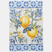 Linge De Cuisine Carreaux Méditerranéens Bleus Avec Citrons