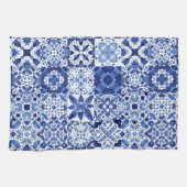 Linge De Cuisine Carreaux Motif bleu blanc aquarelle (Horizontal)