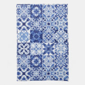 Linge De Cuisine Carreaux Motif bleu blanc aquarelle (Vertical)