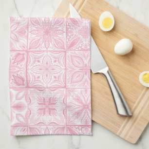 Linge De Cuisine Carreaux ornés en rose