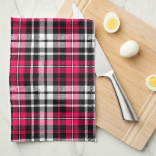 Linge De Cuisine Carreaux Tartan Rose Noir Blanc
