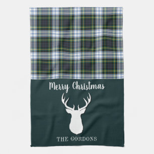 Linge De Cuisine Carreaux Tartan Vert Blanc Cerfs Noël Famille