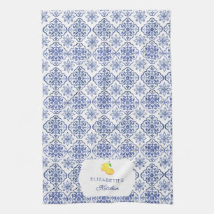 Linge De Cuisine Carrelage bleu personnalisé aux citrons italiens M