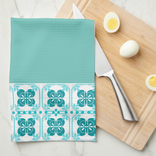 Linge De Cuisine Carrelage bleu turquoise (Quart Plié)