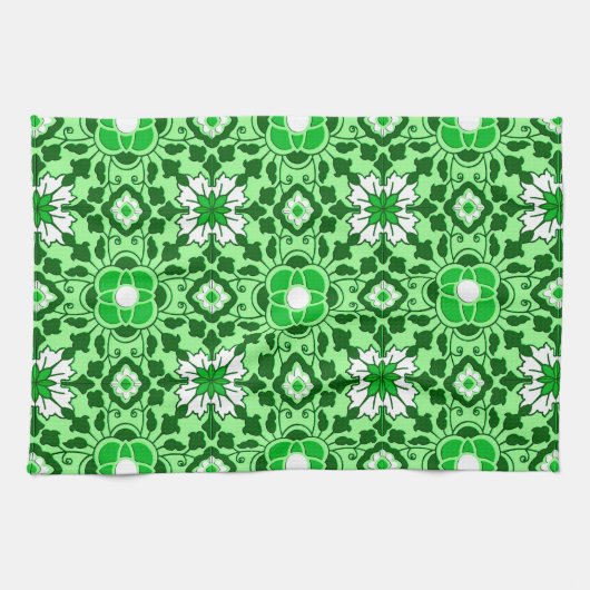 Linge De Cuisine Carrelage marocain floral, émeraude et vert citron (Horizontal)