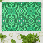 Linge De Cuisine Carrelage marocain floral, vert Jade clair et fonc (Plié)