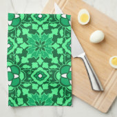 Linge De Cuisine Carrelage marocain floral, vert Jade clair et fonc (Quart Plié)