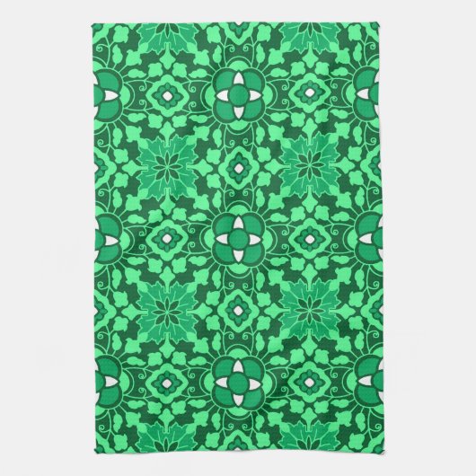 Linge De Cuisine Carrelage marocain floral, vert Jade clair et fonc (Vertical)