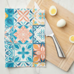 Linge De Cuisine Carrelage orange et bleu<br><div class="desc">Carrelage coloré dessiné à la main,  décoration florale,  carrelage orné</div>