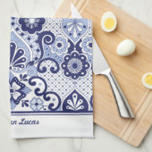 Linge De Cuisine Carrelage Talavera mexicain bleu et blanc personna (Quart Plié)