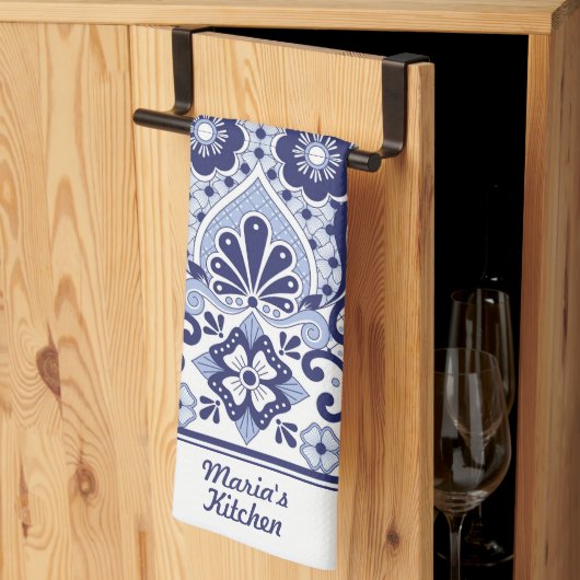 Linge De Cuisine Carrelage Talavera mexicain bleu et blanc personna (Pliage en tiers)
