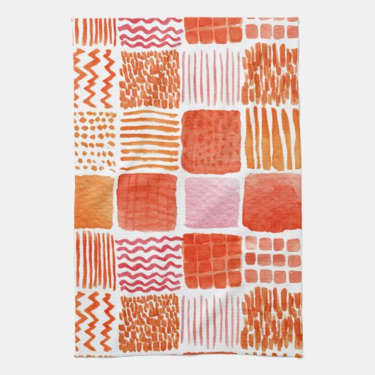 Linge De Cuisine Carrés d'aquarelle | Boho chaud Abstrait (Vertical)