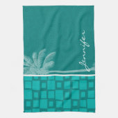Linge De Cuisine Carrés tropicaux de turquoise (Vertical)