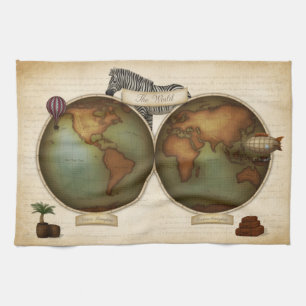 Linge De Cuisine Carte Atlas Steampunk du voyageur du monde néo-vi