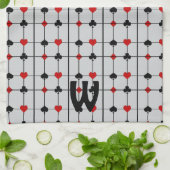 Linge De Cuisine Carte de jeu Art Déco Convient v2 Monogrammé (Plié)
