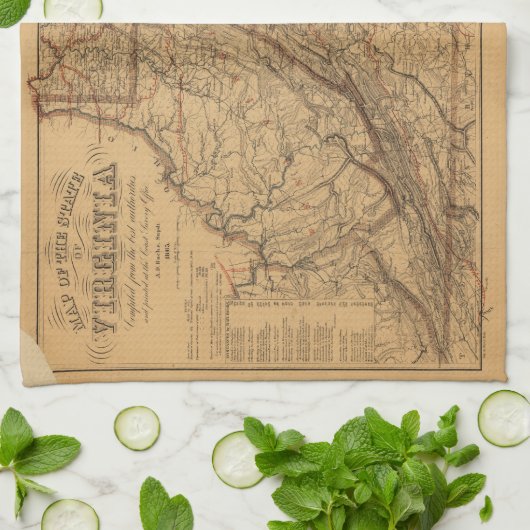 Linge De Cuisine Carte de l'état de Virginie (1865) (Plié)