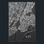 Linge De Cuisine Carte de New York | NYC | Noir et blanc<br><div class="desc">La serviette de cuisine moderne présente une carte de New York cool dans une palette de couleurs noir et blanc, avec "NYC" présentée dans une typographie urbaine élégante, justifiée à droite dans le coin inférieur droit. Les habitants de New York apprécieront cette serviette à main avec son torrent urbain cool....</div>
