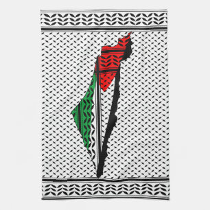 Linge De Cuisine Carte de Palestine avec drapeau et Motif Keffiyeg