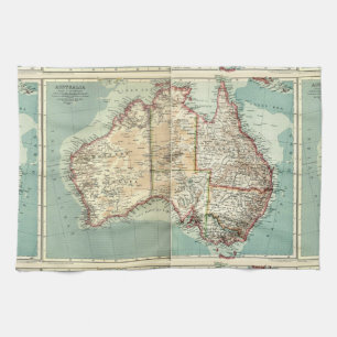 Linge De Cuisine Carte détaillée de continent australien vintage