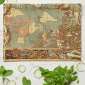 Linge De Cuisine Carte du monde Antique 1886 Illustré (Plié)