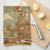 Linge De Cuisine Carte du monde Antique 1886 Illustré (Quart Plié)