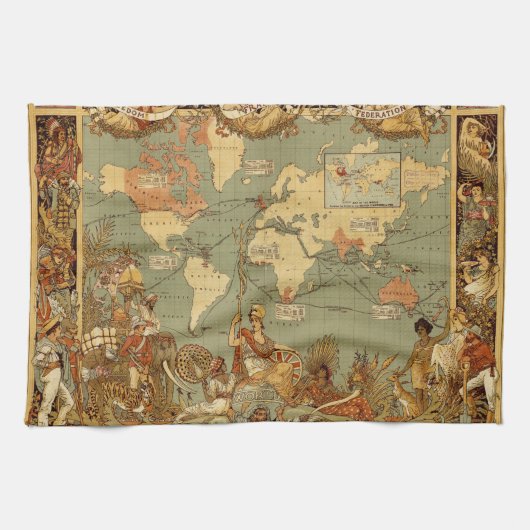 Linge De Cuisine Carte du monde Antique 1886 Illustré (Horizontal)