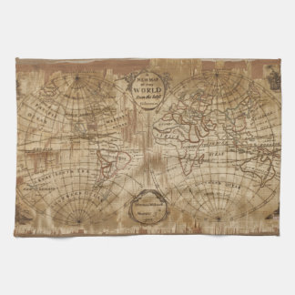 Linge De Cuisine Carte du monde antique Vintage 1783 avec broderie