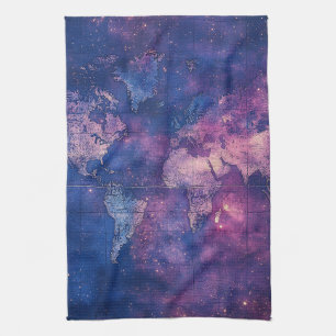 Linge De Cuisine Carte du monde céleste vintage Royal Purple