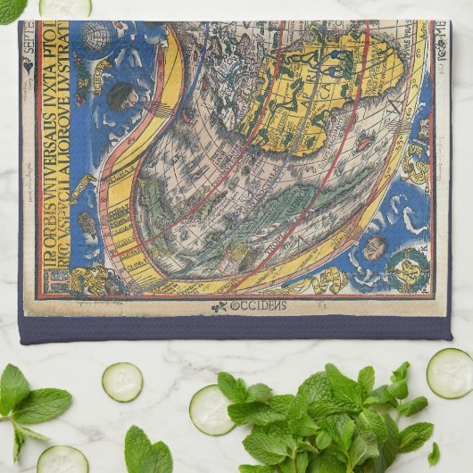 Linge De Cuisine Carte du monde en forme de coeur antique par Peter (Plié)