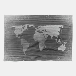 Linge De Cuisine Carte du monde noir et blanc