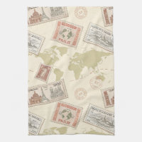 Carte du monde vintage timbres-poste Voyage (1)