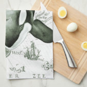 Linge De Cuisine Carte Orca verte (Quart Plié)