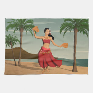 Linge De Cuisine Carte postale Hawaï Vintage Hula Girl