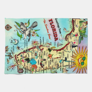 Linge De Cuisine Carte Rétro Colorée de Floride