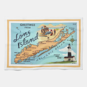 Linge De Cuisine Carte vintage de Long Island bordée