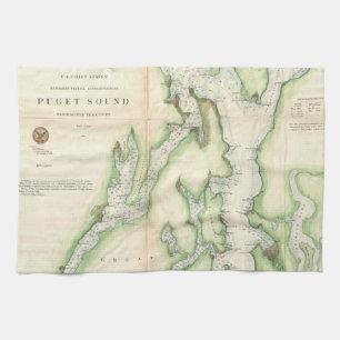 Linge De Cuisine Carte vintage de Puget Sound (1867)