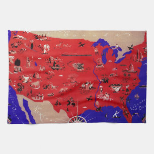 Linge De Cuisine Carte vintage du Bureau de voyage des États-Unis d