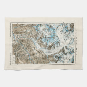 Linge De Cuisine Carte vintage du glacier de la montagne Aletsch du