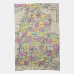 Linge De Cuisine Carte vintage du Michigan (1853)