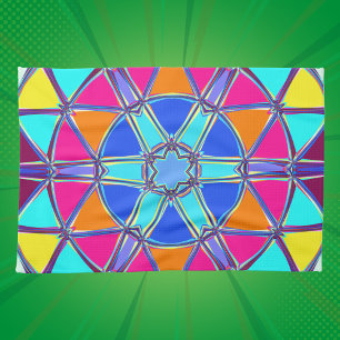 Linge De Cuisine Carton Mandala bleu rose jaune et orange